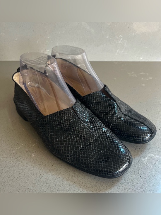 Brunate Shoes - Brunate Made In Italy Leather Snakeskin Flats Square Toe Slip On Shoes Black 8